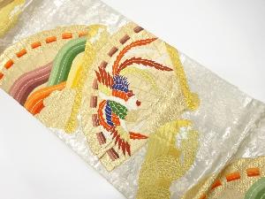 アンティーク　桧扇に鳳凰・枝垂れ桜模様織り出し袋帯（着用可）